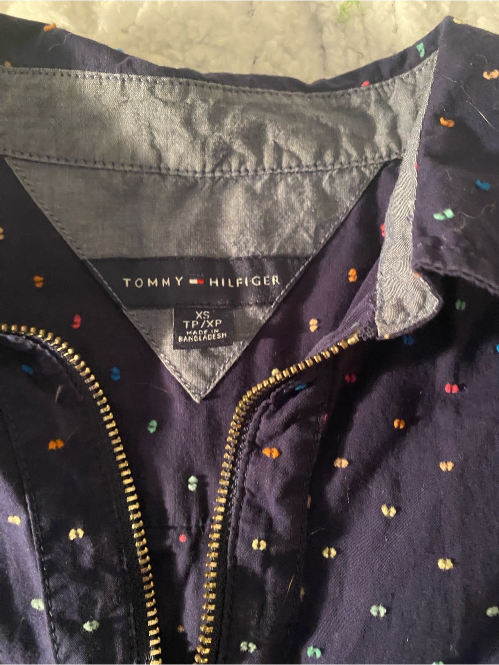 Tommy Hilfiger Navy Polka Dot Zip-Front Button-Down Shirt - Picture 3 of 4